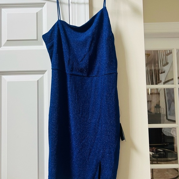 NWT Lulus large Sparkling Blue Spaghetti Strap Dress - Picture 2 of 6